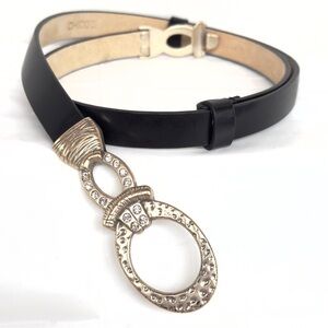 Chico's Black Leather Belt Silver Rhinestone Buckle EUC Women's M/L